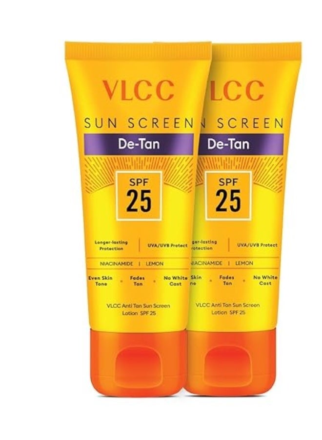 VLCC De - Tan Sun Screen Lotion - SPF 25-150ml X 2 | Helps in Protection Against Sun Damage | With Niacinamide & Kojic Acid. - Image 1
